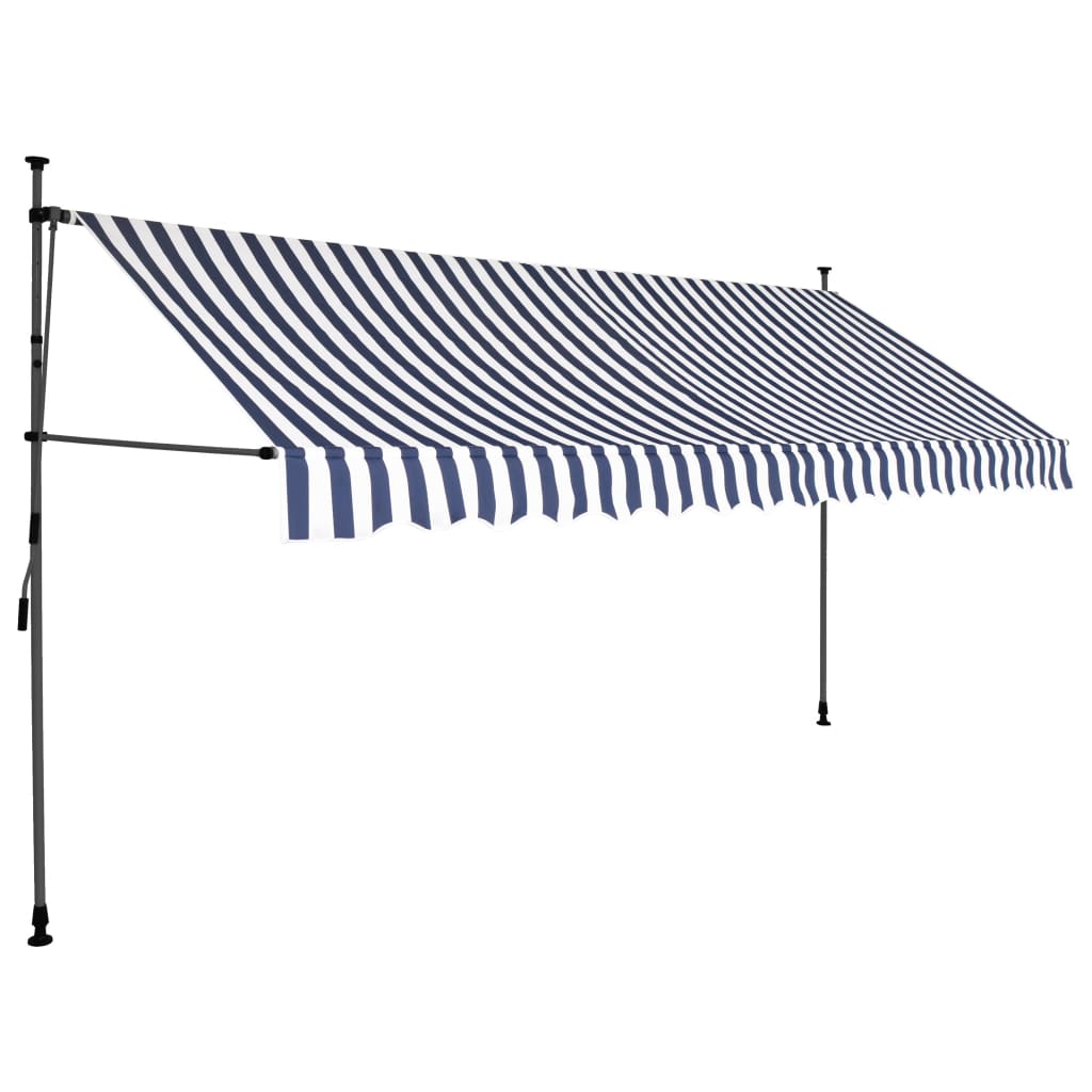 Manuell Uttrekkbar Markise Med Led 400 Cm Blå Og Hvit