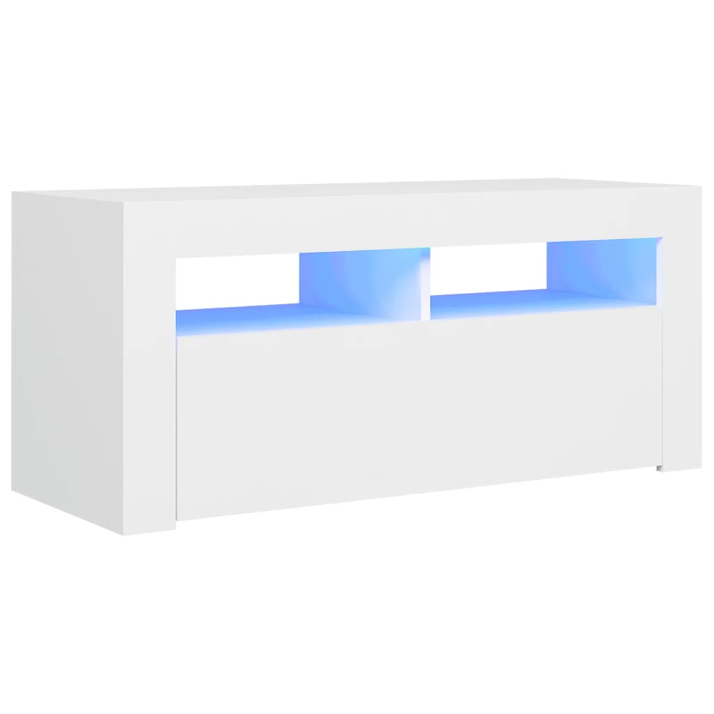 Tv-Benk Med Led-Lys Hvit 90X35X40 Cm