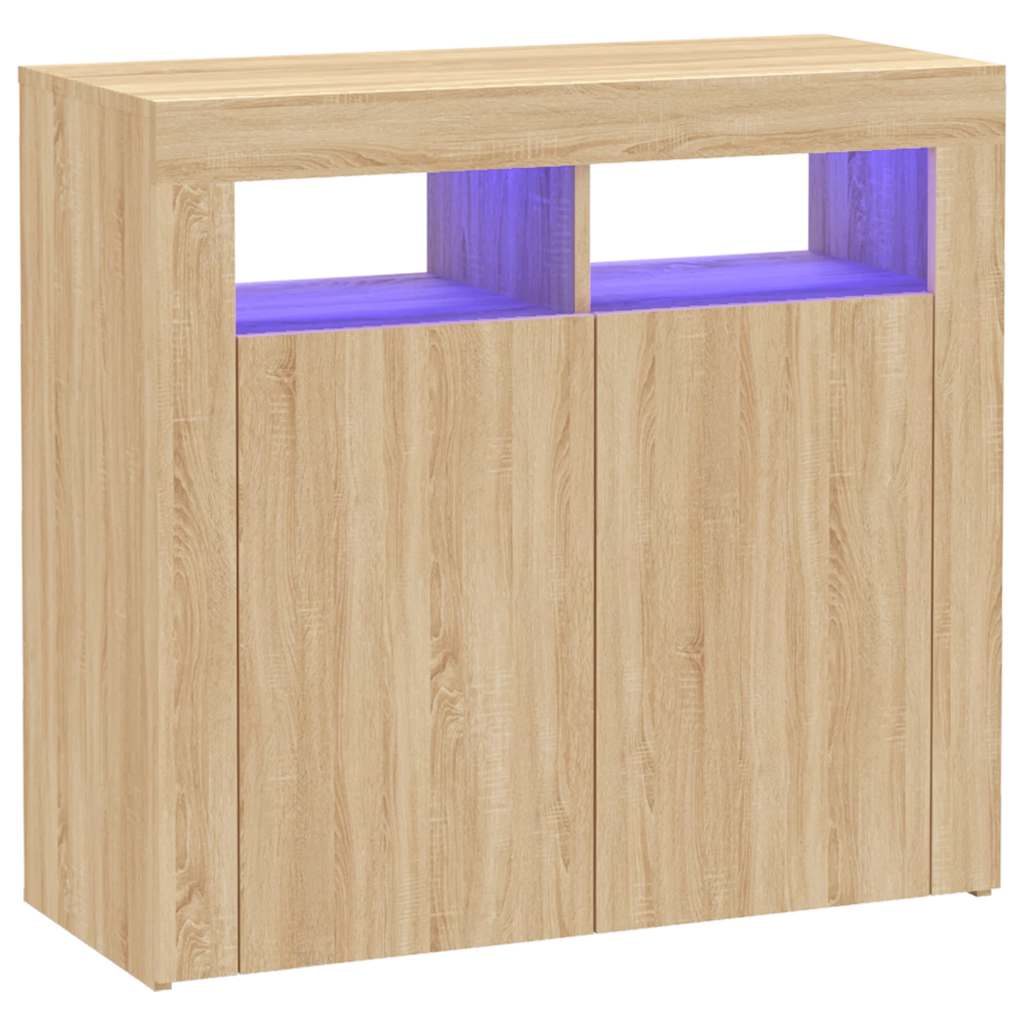 Skjenk Med Led-Lys Sonoma Eik 80X35X75 Cm