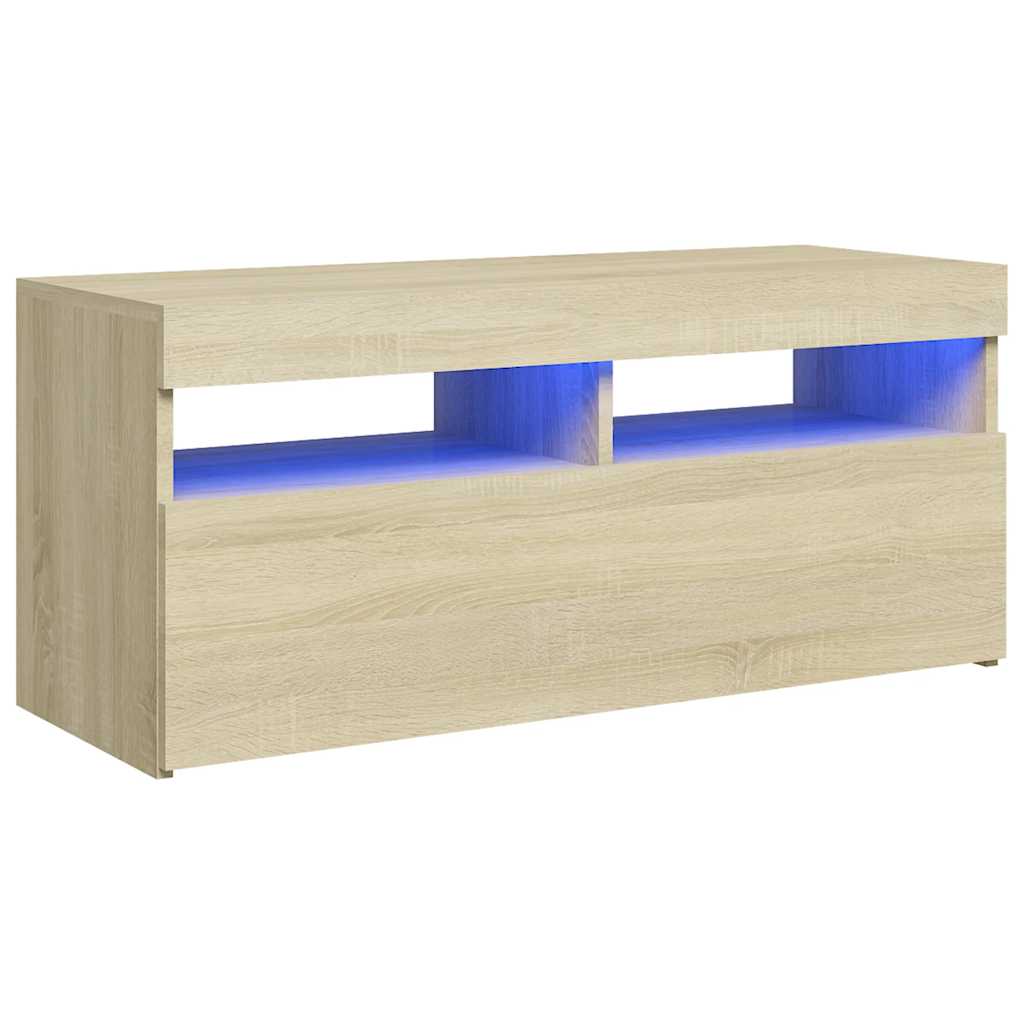 Tv-Benk Med Led-Lys Sonoma Eik 90X35X40 Cm