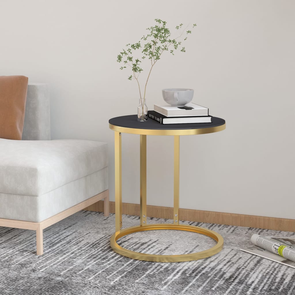 Sidebord Gull Og Svart 45 Cm Herdet Glass