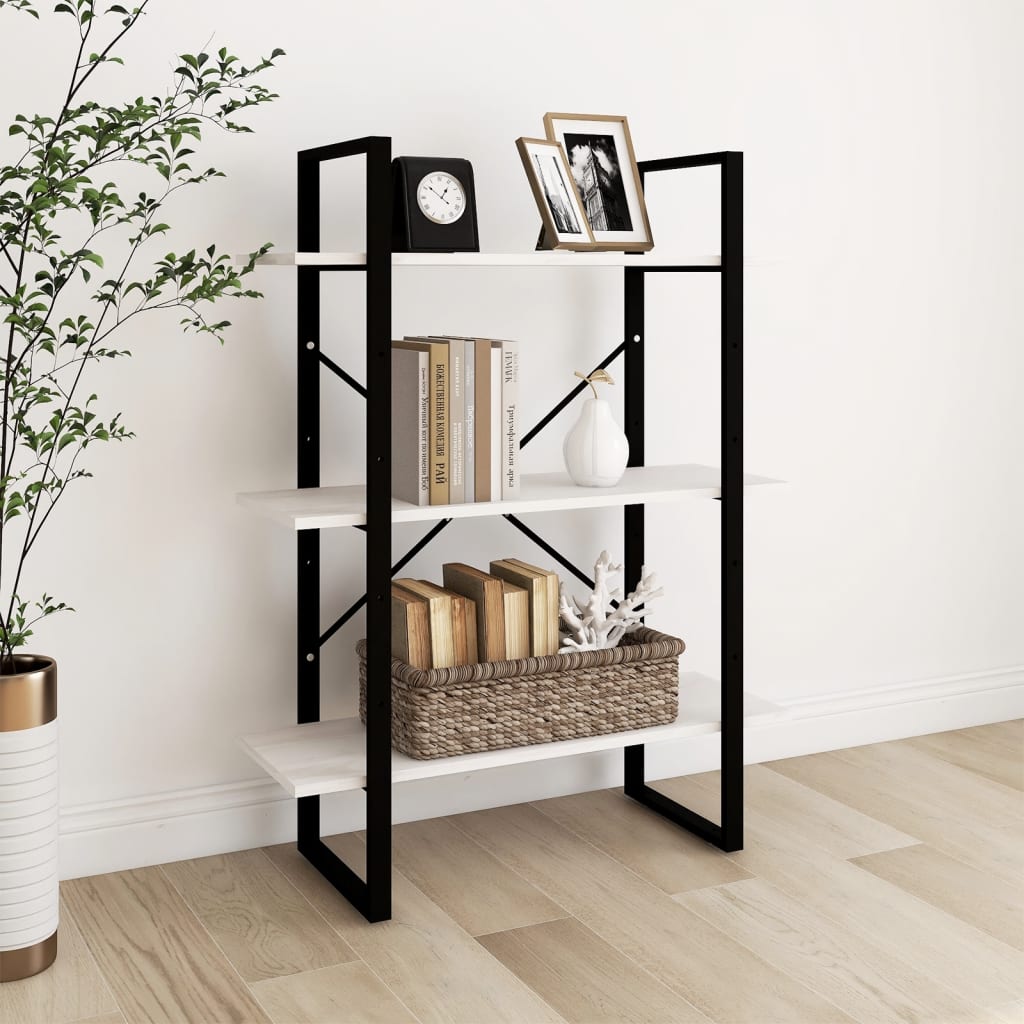 Bokhylle 3 Nivåer Hvit 80X30X105 Cm Heltre Furu