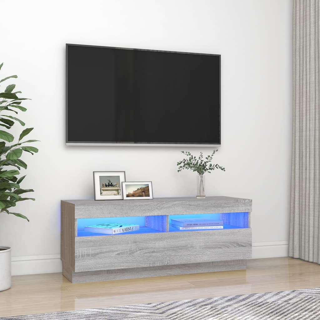Tv-Benk Med Led-Lys Grå Sonoma 100X35X40 Cm