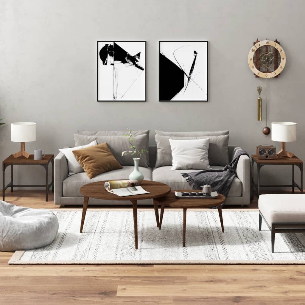 Sidebord 2 Stk Brun Eik 40X40X35 Cm Konstruert Tre