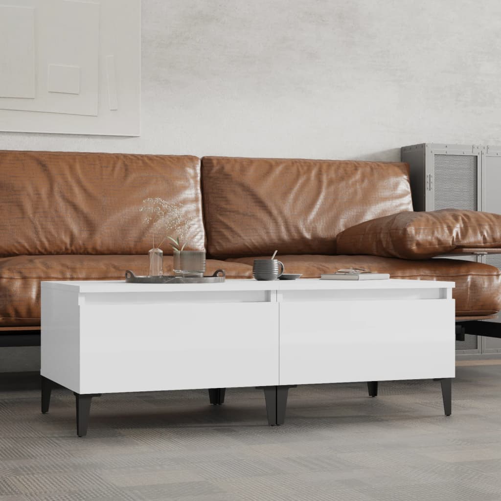 Sidebord 2 Stk Høyglans Hvit 50X46X35 Cm Konstruert Tre