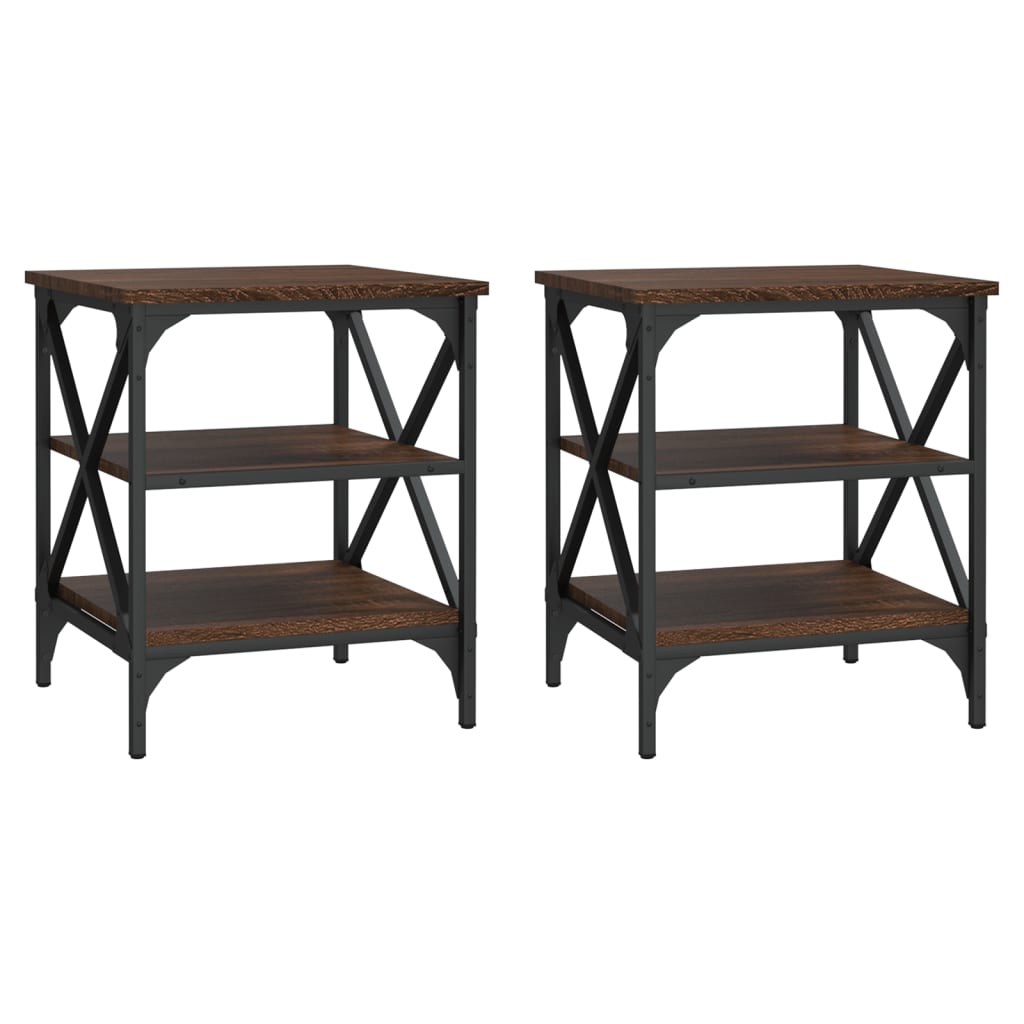 Sidebord 2 Stk Brun Eik 40X42X50 Cm Konstruert Tre
