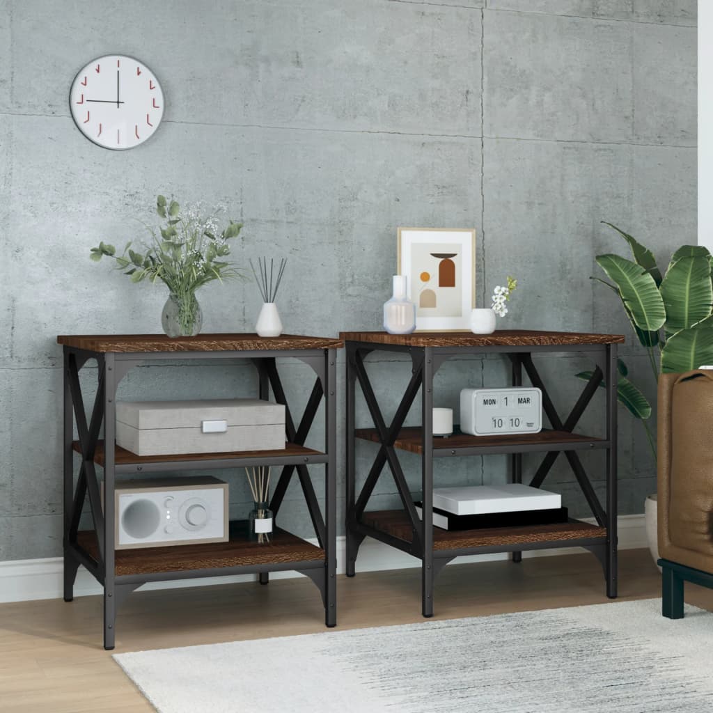 Sidebord 2 Stk Brun Eik 40X42X50 Cm Konstruert Tre