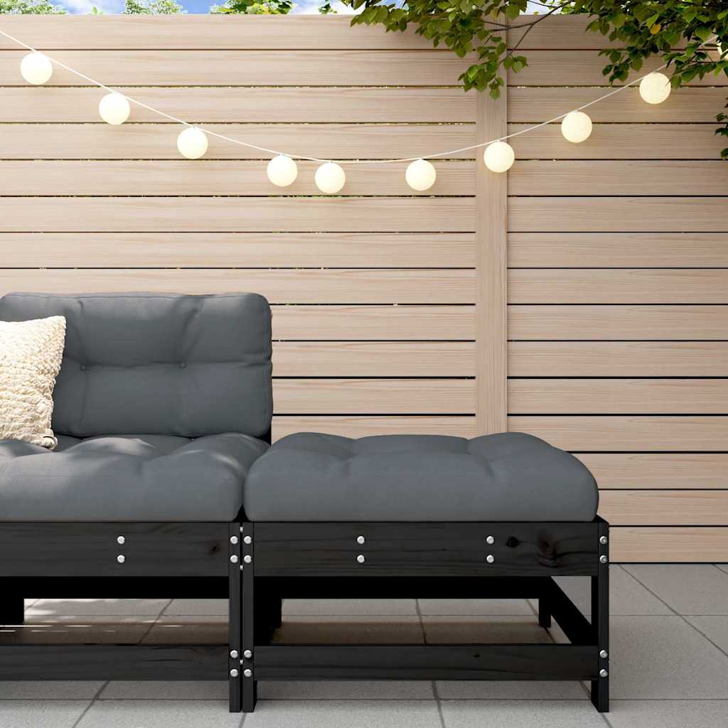 Utendørs Fotskammel Med Pute Svart Heltre Furu