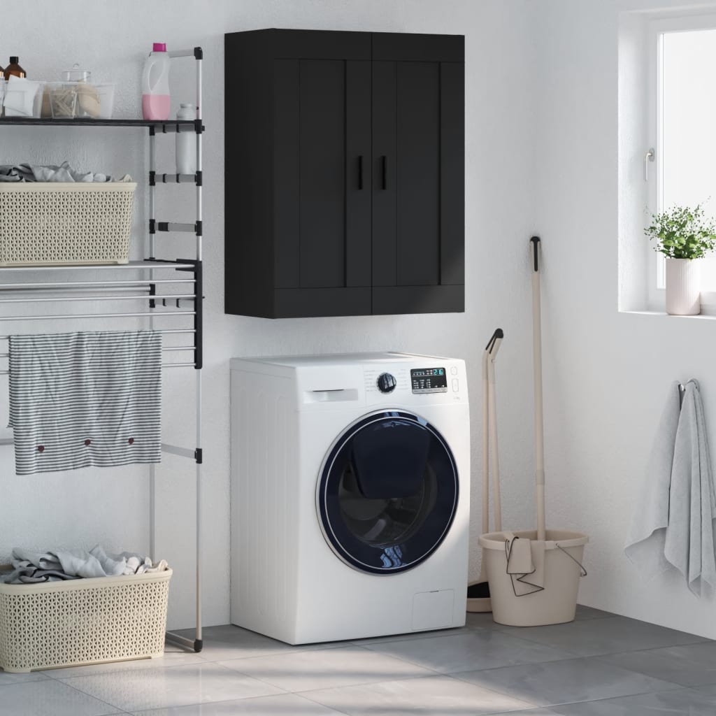 Veggmontert Skap Svart 69,5X34X90 Cm Konstruert Tre