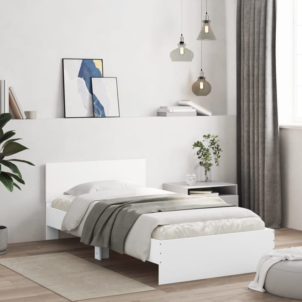 Sengeramme Med Hodegavl Hvit 100X200 Cm Konstruert Tre