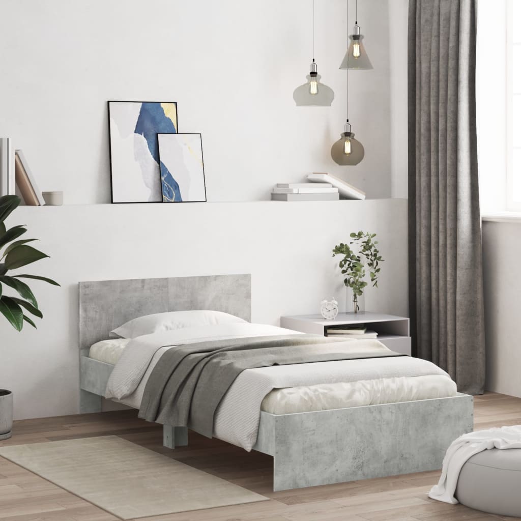 Sengeramme Med Hodegavl Betonggrå 100X200 Cm Konstruert Tre