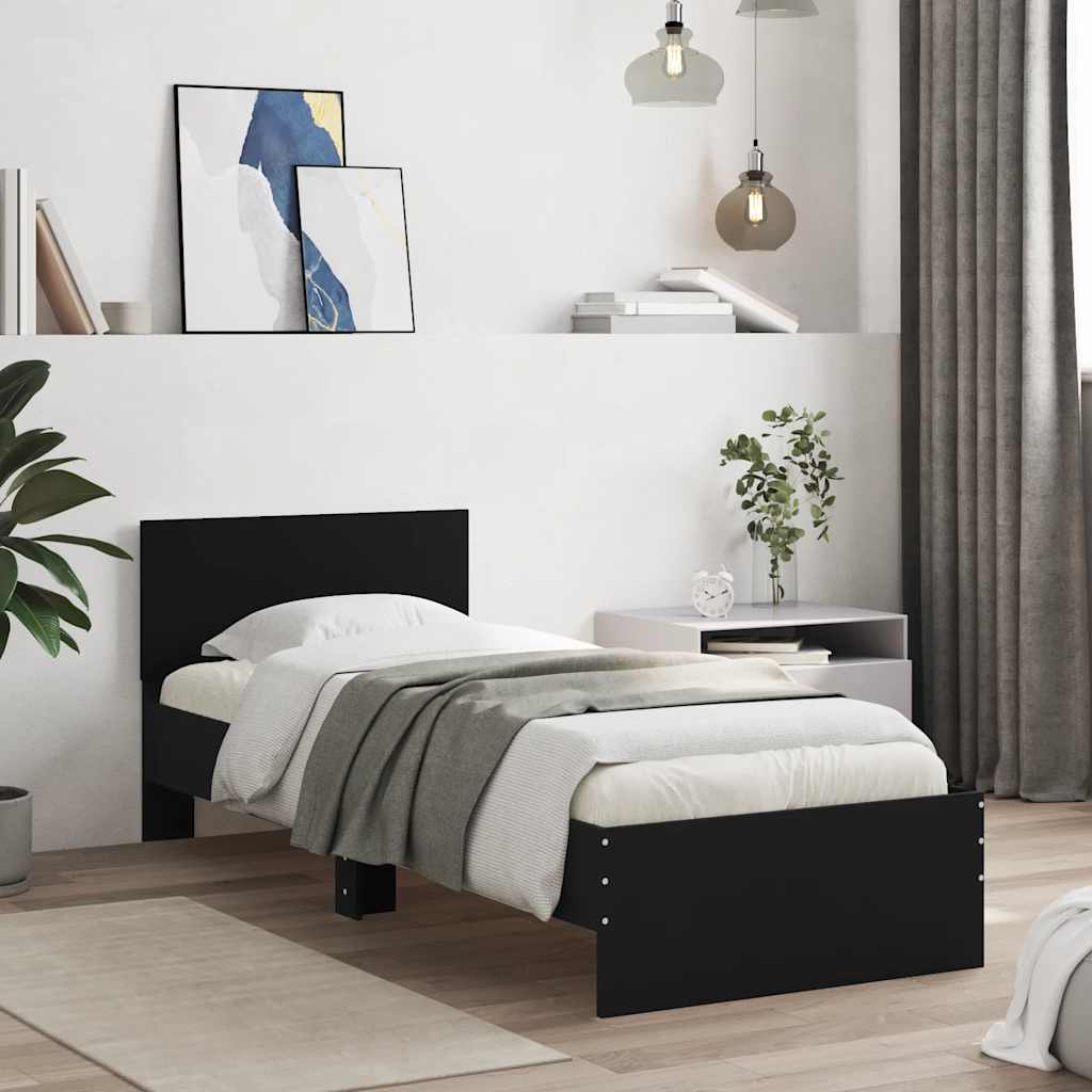 Sengeramme Med Hodegavl Svart 75X190 Cm Konstruert Tre