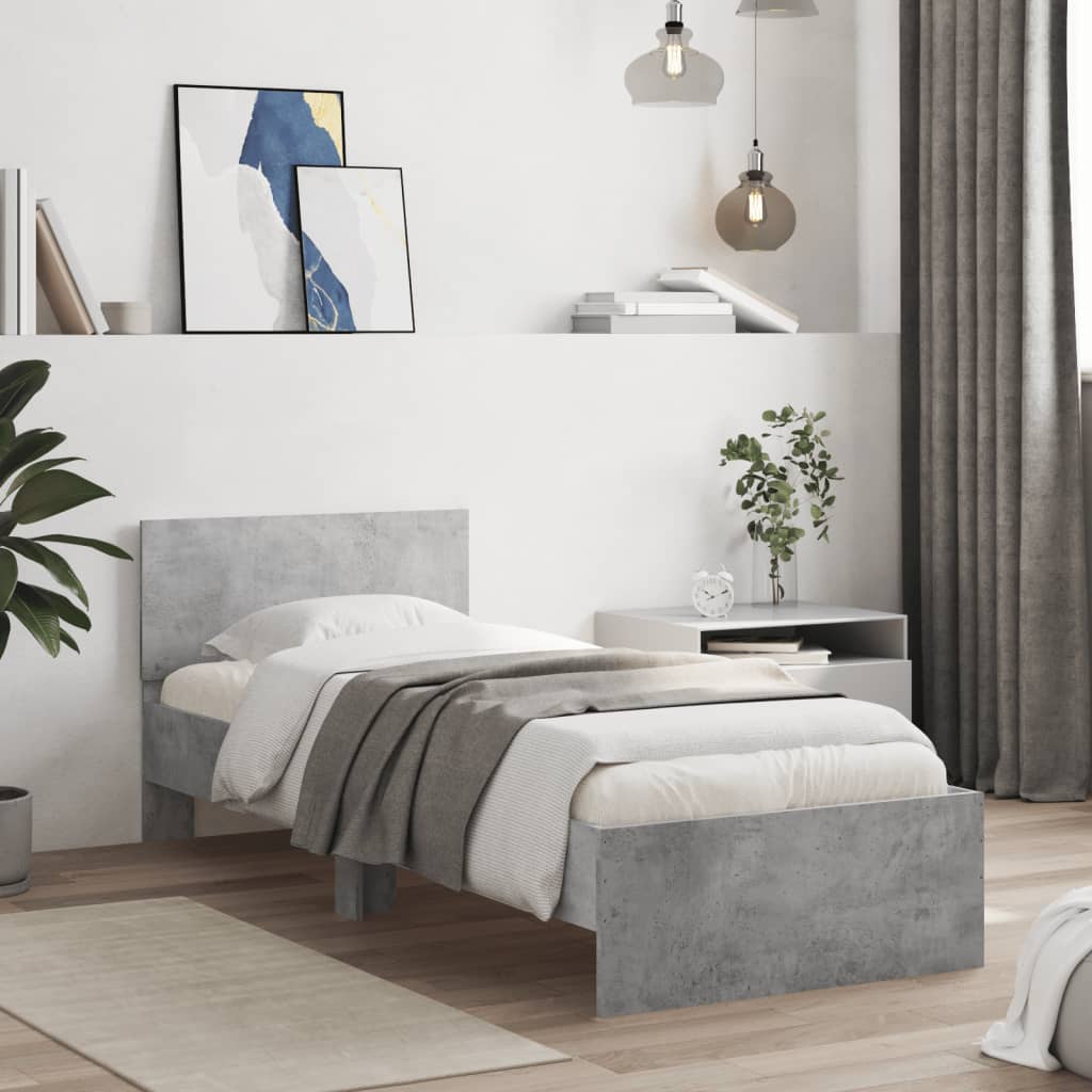 Sengeramme Med Hodegavl Betonggrå 75X190 Cm Konstruert Tre