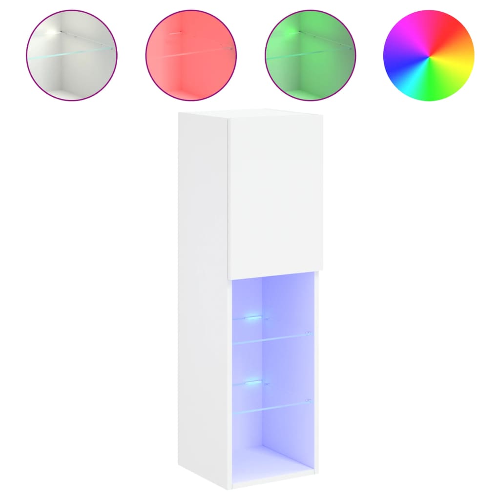 Tv-Benk Med Led-Lys Hvit 30,5X30X102 Cm