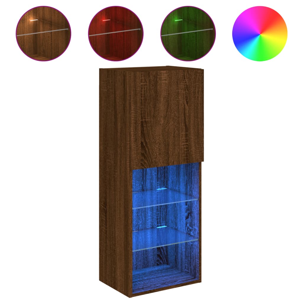 Tv-Benk Med Led-Lys Brun Eik 40,5X30X102 Cm