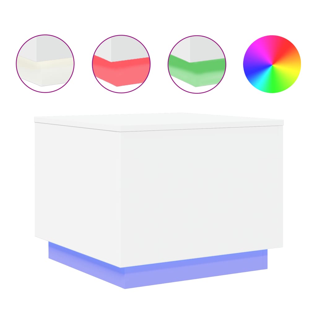 Salongbord Med Led-Lys Hvit 50X50X40 Cm