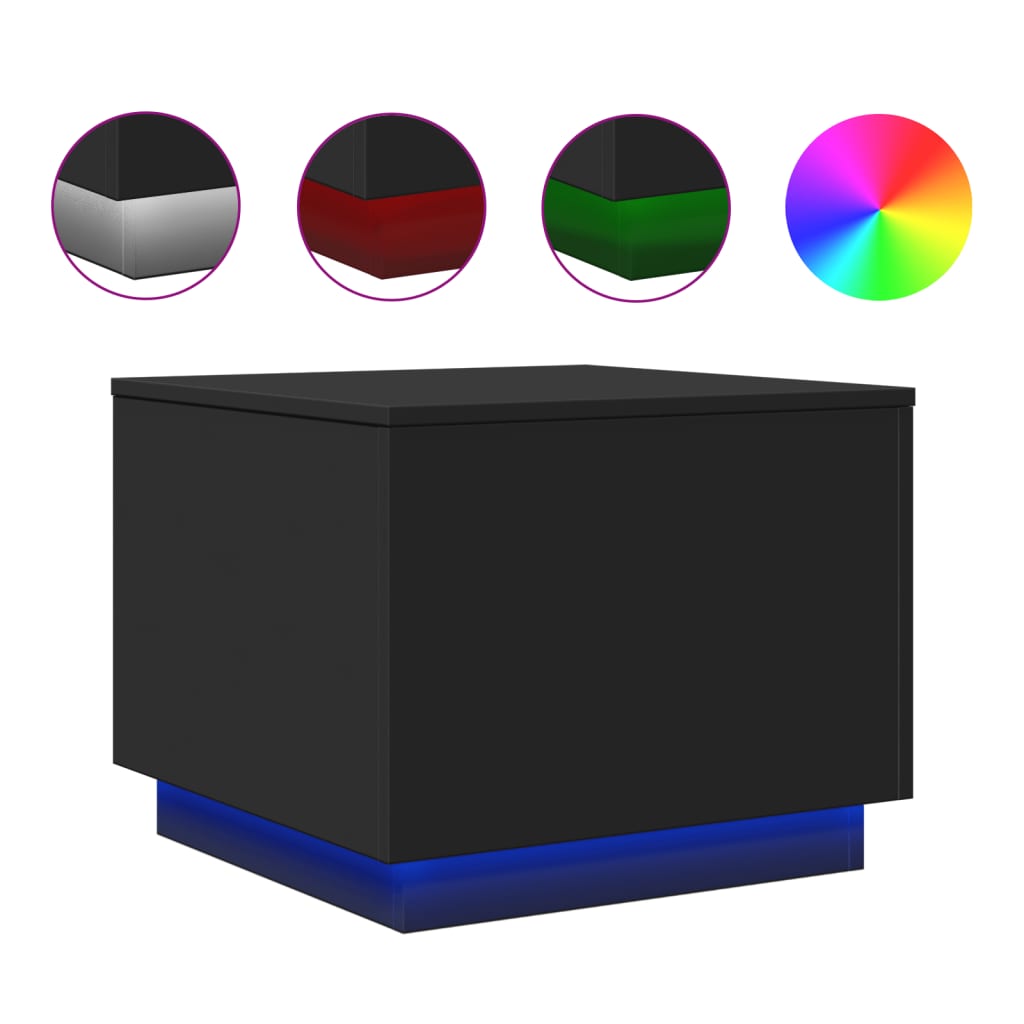 Salongbord Med Led-Lys Svart 50X50X40 Cm