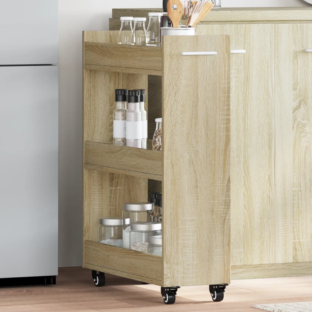 Sidebord Med Hjul Sonoma Eik 60X22X79 Cm Konstruert Tre