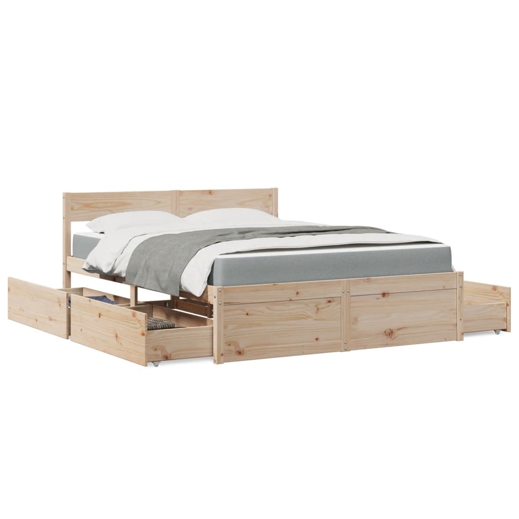 Seng Med Skuffer Og Madrass 140X200 Cm Heltre Furu