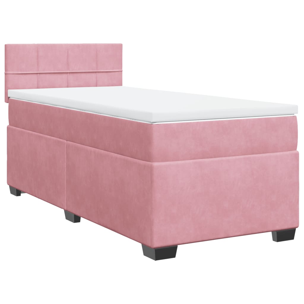 Seng Med Madrass Boksfjær Rosa 100X200 Cm Fløyel