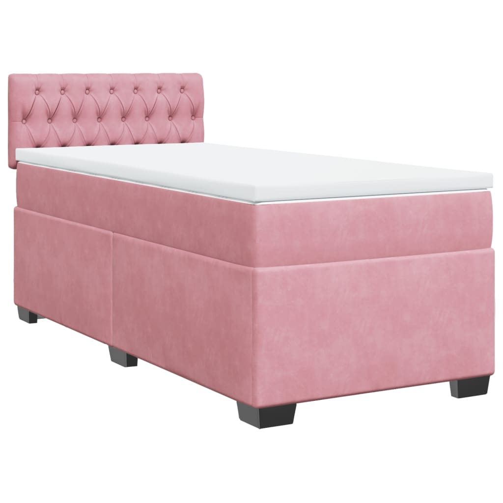 Seng Med Madrass Boksfjær Rosa 100X200 Cm Fløyel