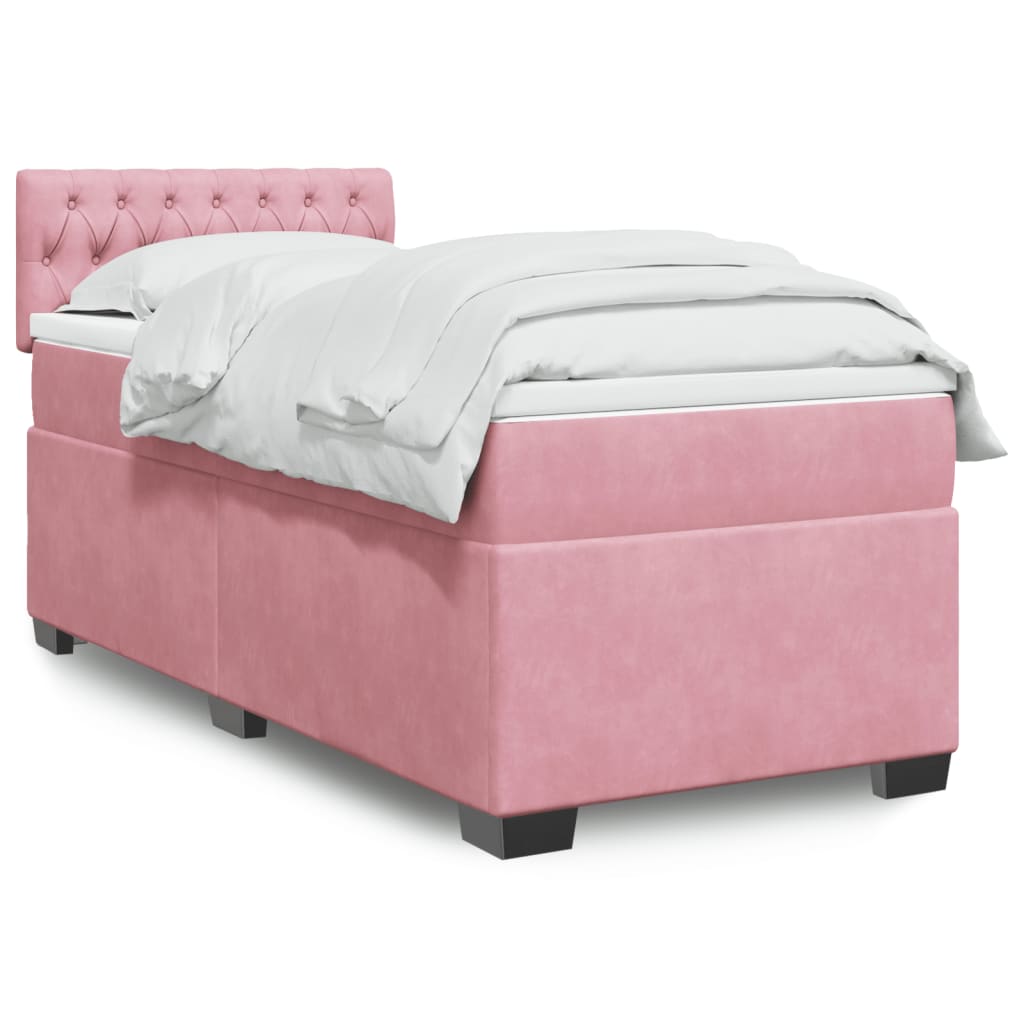 Seng Med Madrass Boksfjær Rosa 100X200 Cm Fløyel