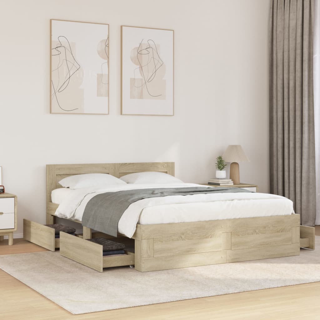Sengeramme Med Hodegavl Sonoma Eik 140X200 Cm Konstruert Tre