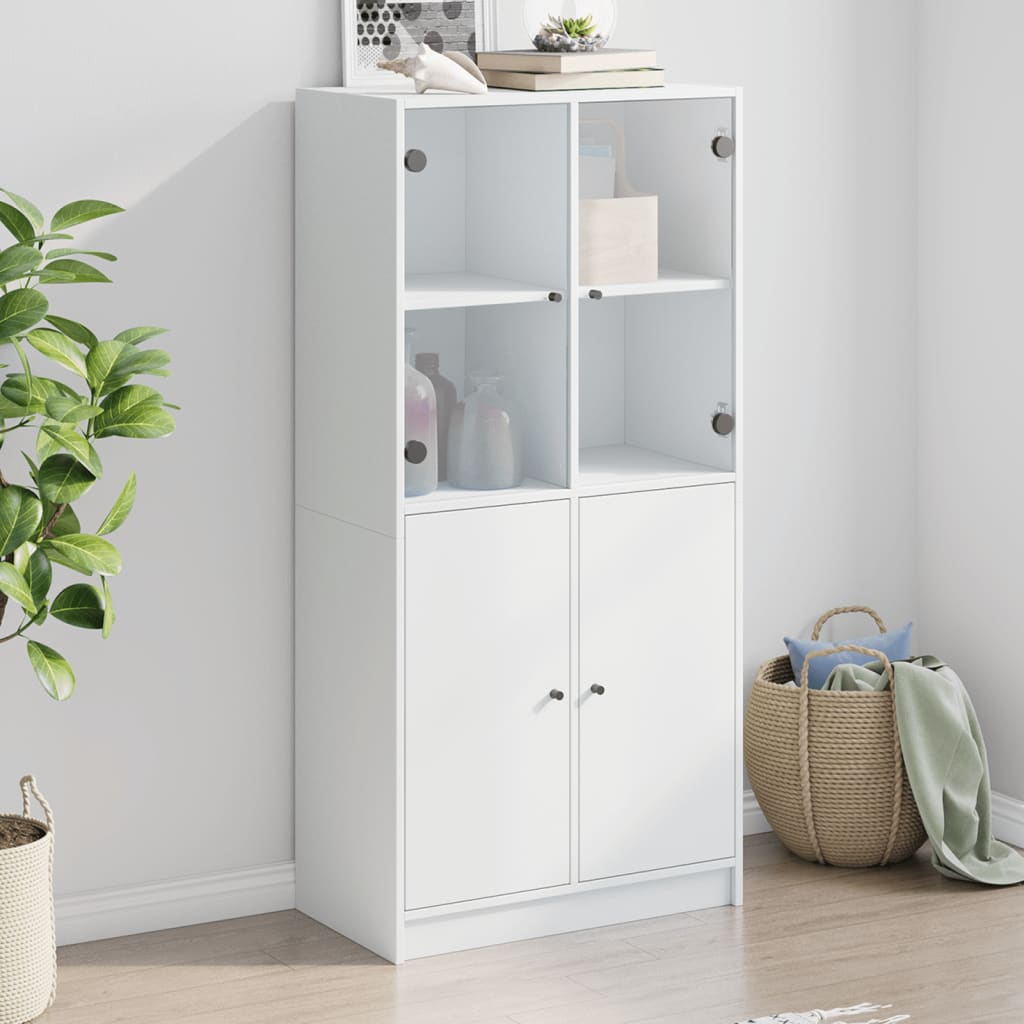 Highboard Med Dører Hvit 68X37X142 Cm Konstruert Tre