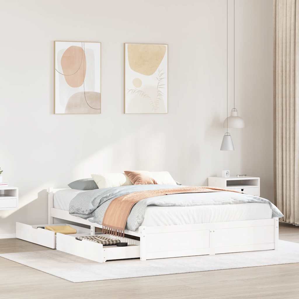 Sengeramme Uten Madrass Hvit 140X200 Cm Heltre Furu