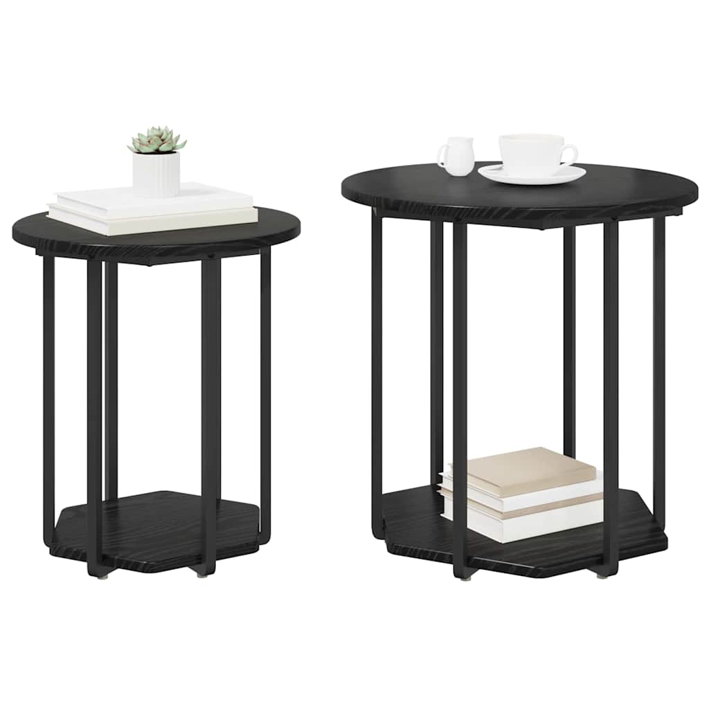 Sidebordssett Med Hylle 2 Pcs Svart Eik 50 X 50 X 50.5 Cm