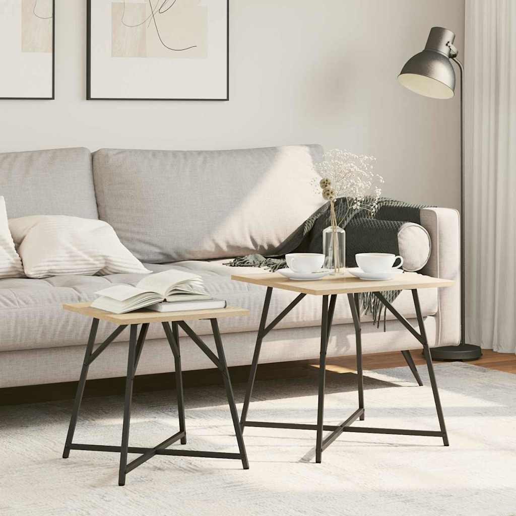 Sidebordssett 2 Pcs Sonoma Eik Og Svart 50 X 50 X 50 Cm