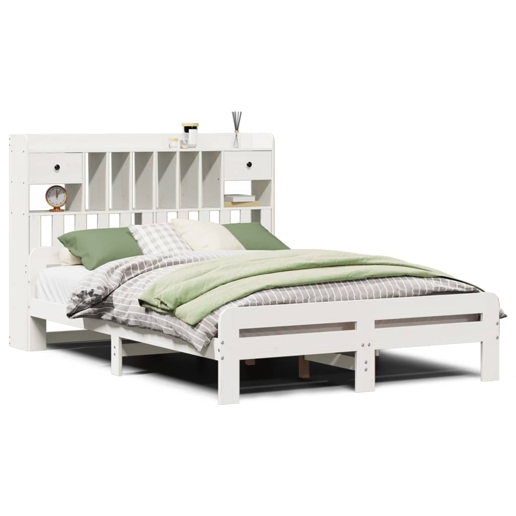 Seng Med Bokhylle Uten Madrass Hvit 140X200 Cm Heltre Furu