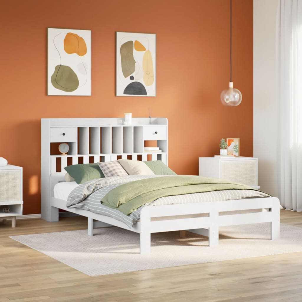 Seng Med Bokhylle Uten Madrass Hvit 140X200 Cm Heltre Furu