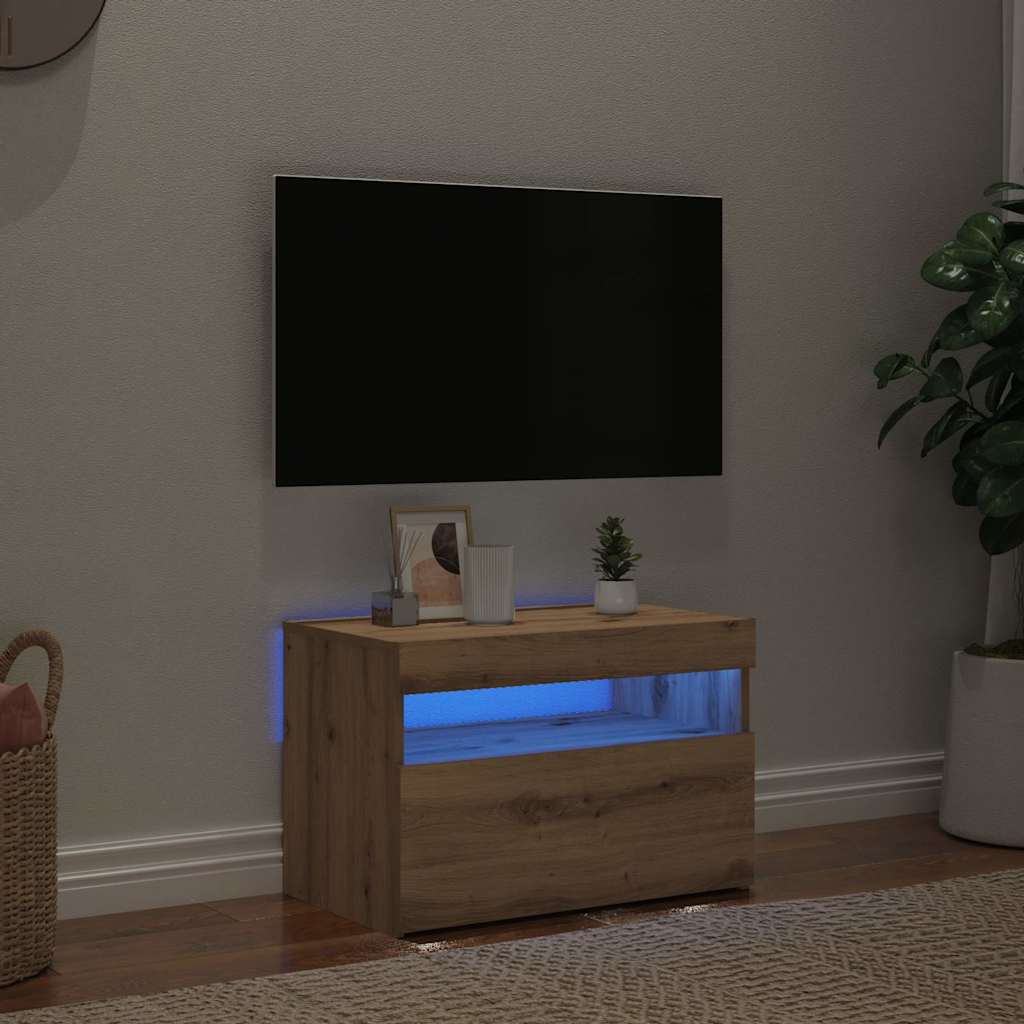Tv-Benk Med Led-Lys Artisan Eik 60X35X40 Cm Konstruert Tre