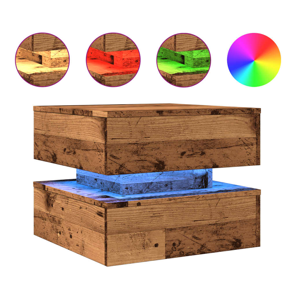 Salongbord Med Led-Lys Gammelt Tre 50X50X40 Cm