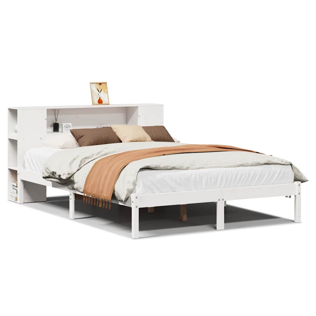 Seng Med Bokhylle Uten Madrass Hvit 120X200 Cm Heltre Furu