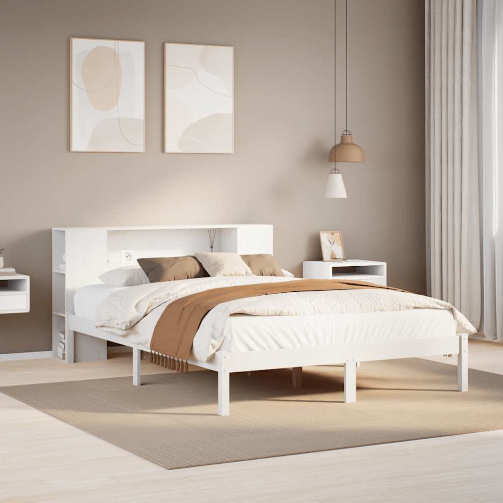 Seng Med Bokhylle Uten Madrass Hvit 120X200 Cm Heltre Furu