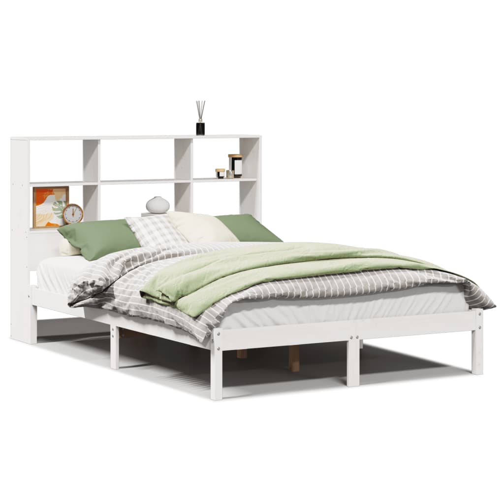 Seng Med Bokhylle Uten Madrass Hvit 140X200 Cm Heltre Furu