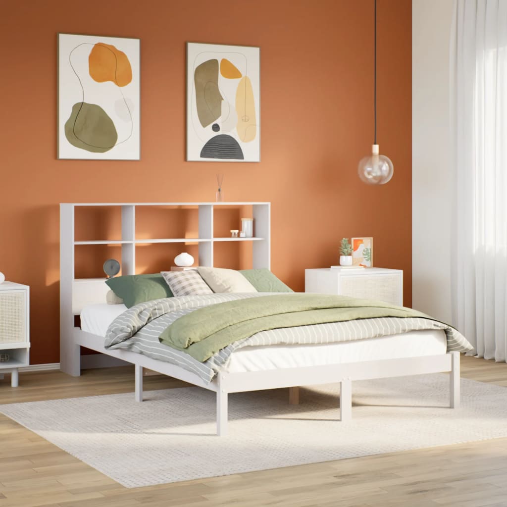 Seng Med Bokhylle Uten Madrass Hvit 140X200 Cm Heltre Furu