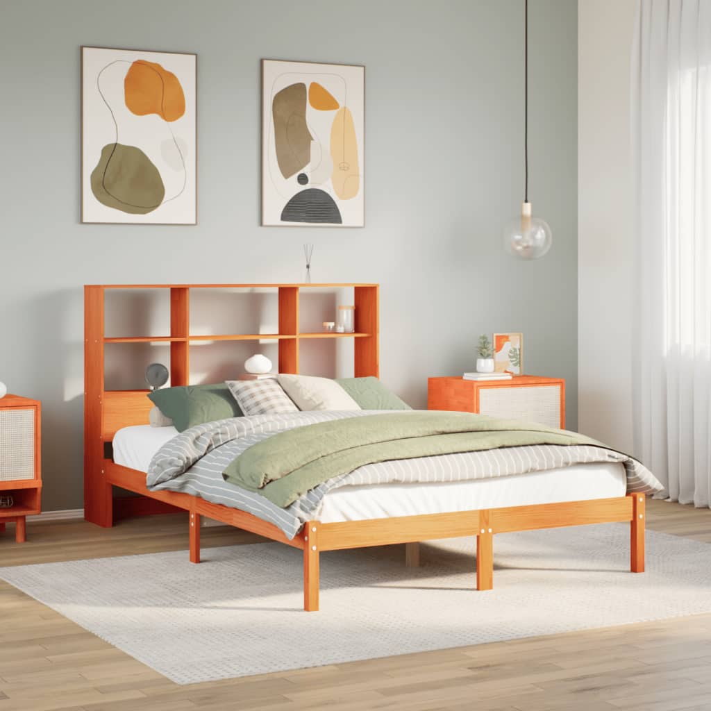 Seng Med Bokhylle Uten Madrass Voksbrun 120X200 Cm Heltre Furu