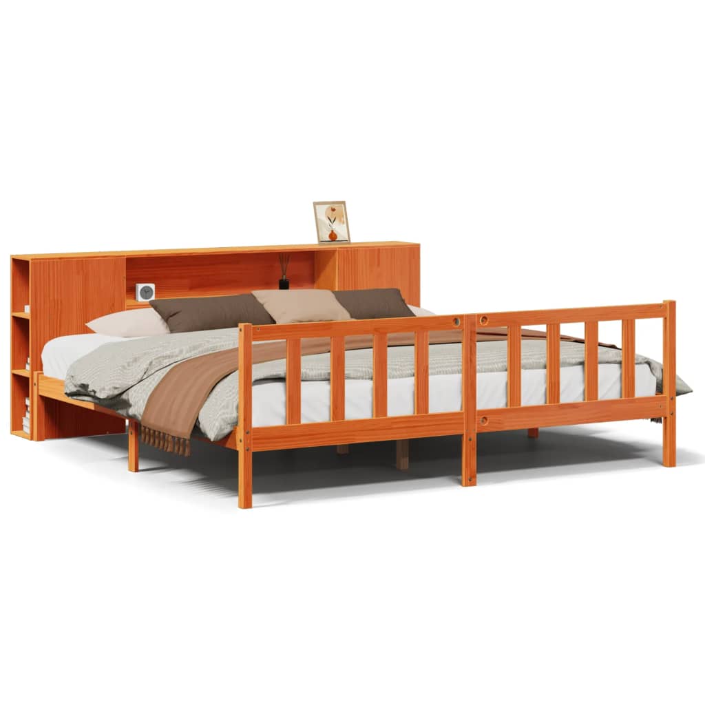 Seng Med Bokhylle Uten Madrass Voksbrun 180X200 Cm Heltre Furu
