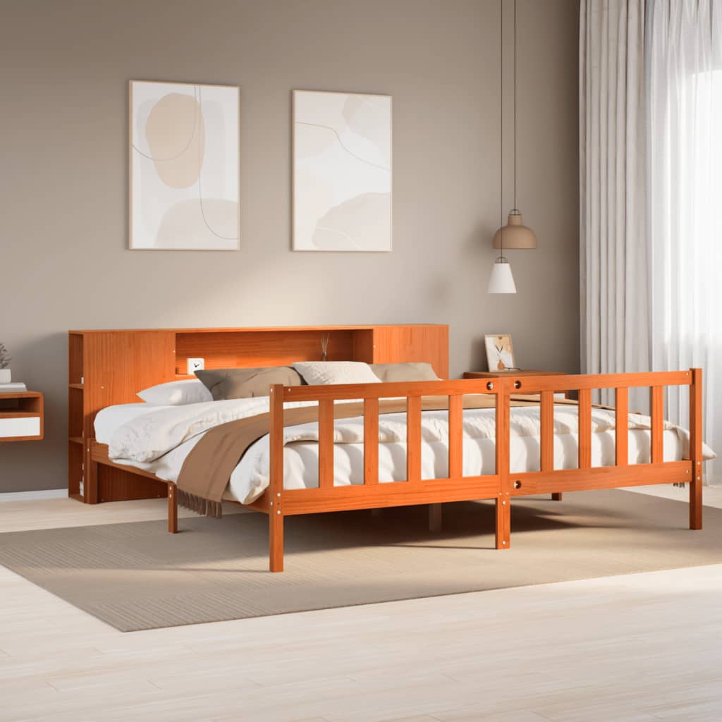 Seng Med Bokhylle Uten Madrass Voksbrun 180X200 Cm Heltre Furu