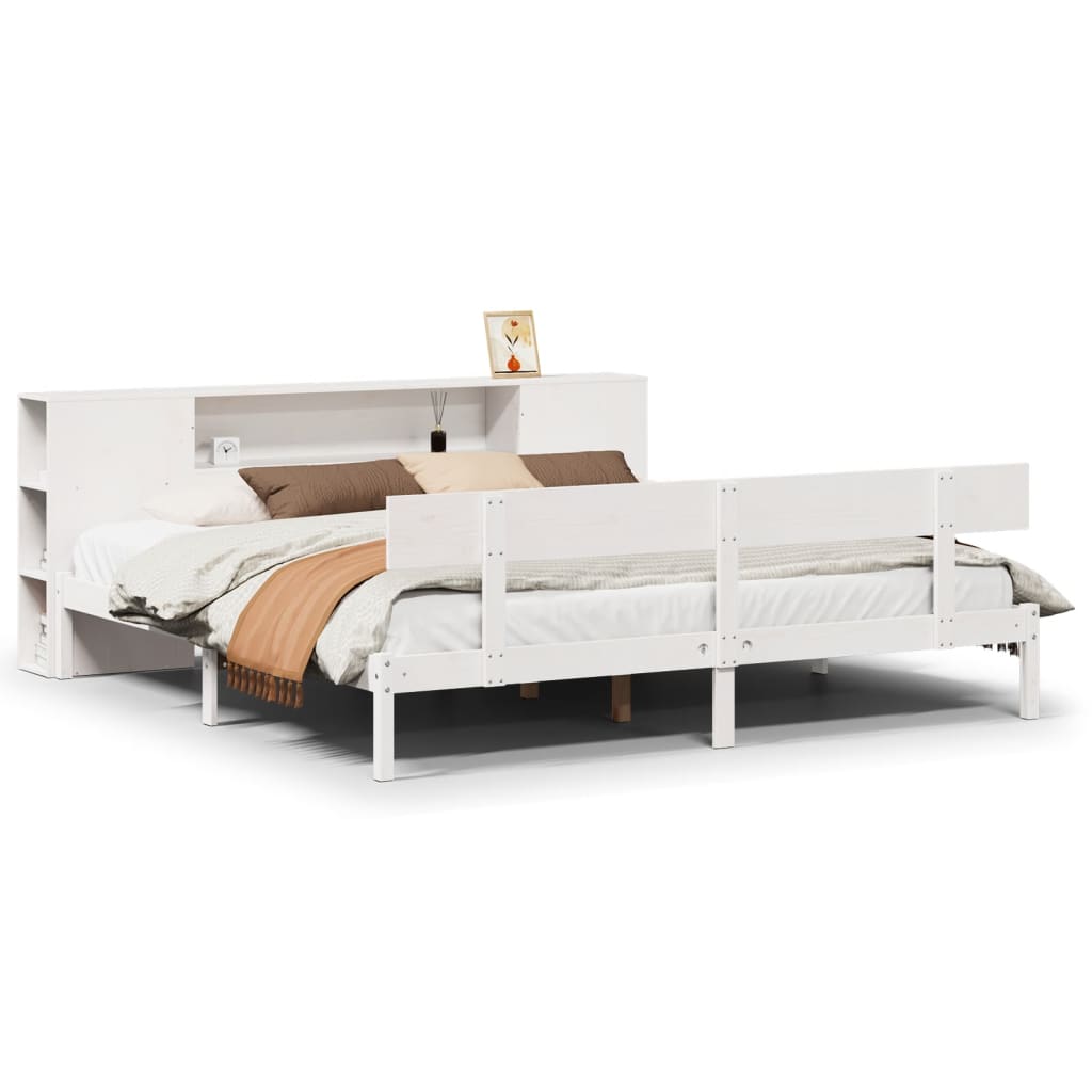 Seng Med Bokhylle Uten Madrass Hvit 180X200 Cm Heltre Furu