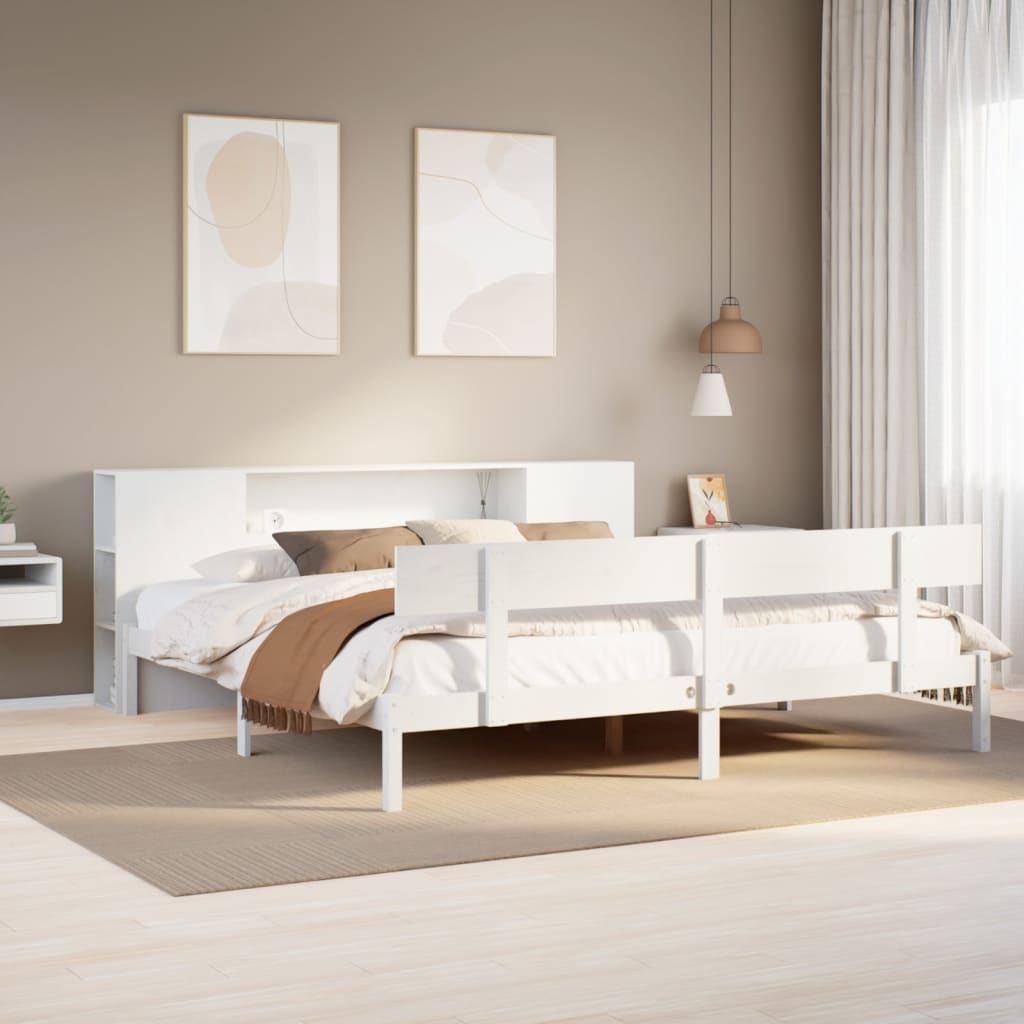 Seng Med Bokhylle Uten Madrass Hvit 180X200 Cm Heltre Furu