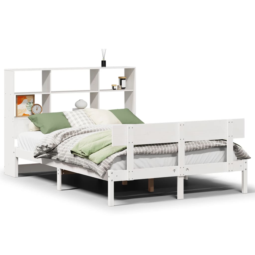 Seng Med Bokhylle Uten Madrass Hvit 120X200 Cm Heltre Furu