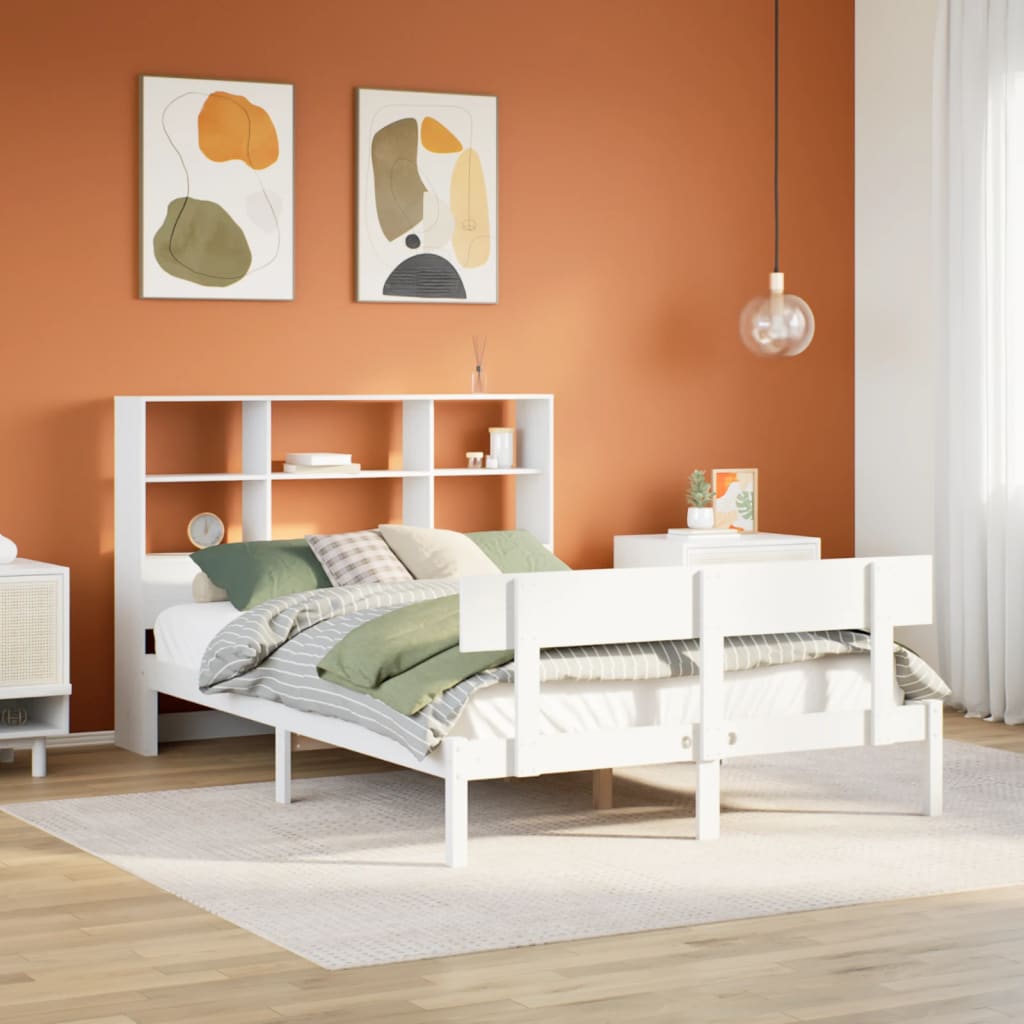 Seng Med Bokhylle Uten Madrass Hvit 120X200 Cm Heltre Furu
