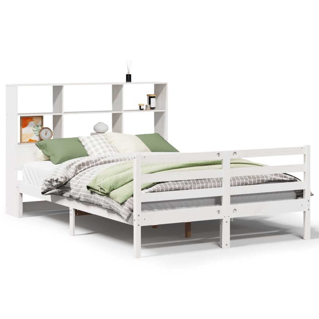 Seng Med Bokhylle Uten Madrass Hvit 120X200 Cm Heltre Furu