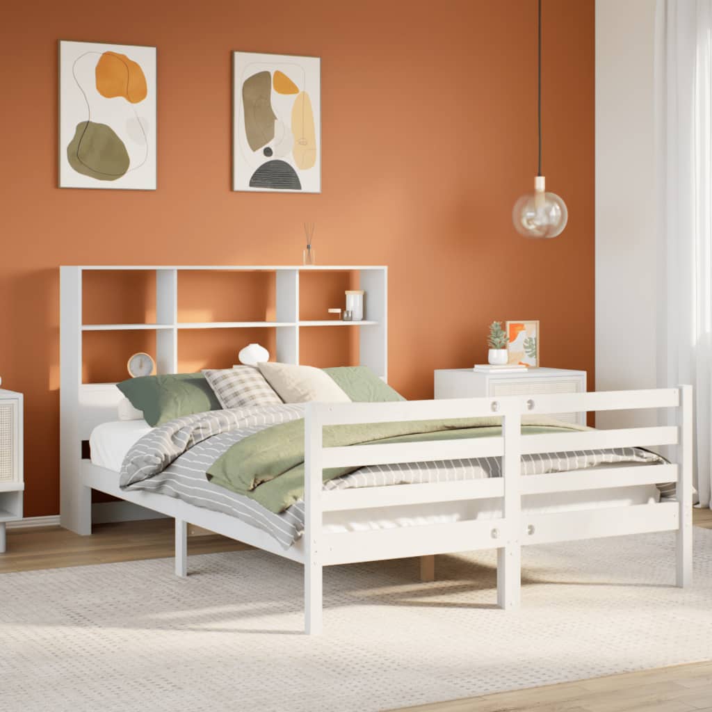 Seng Med Bokhylle Uten Madrass Hvit 120X200 Cm Heltre Furu