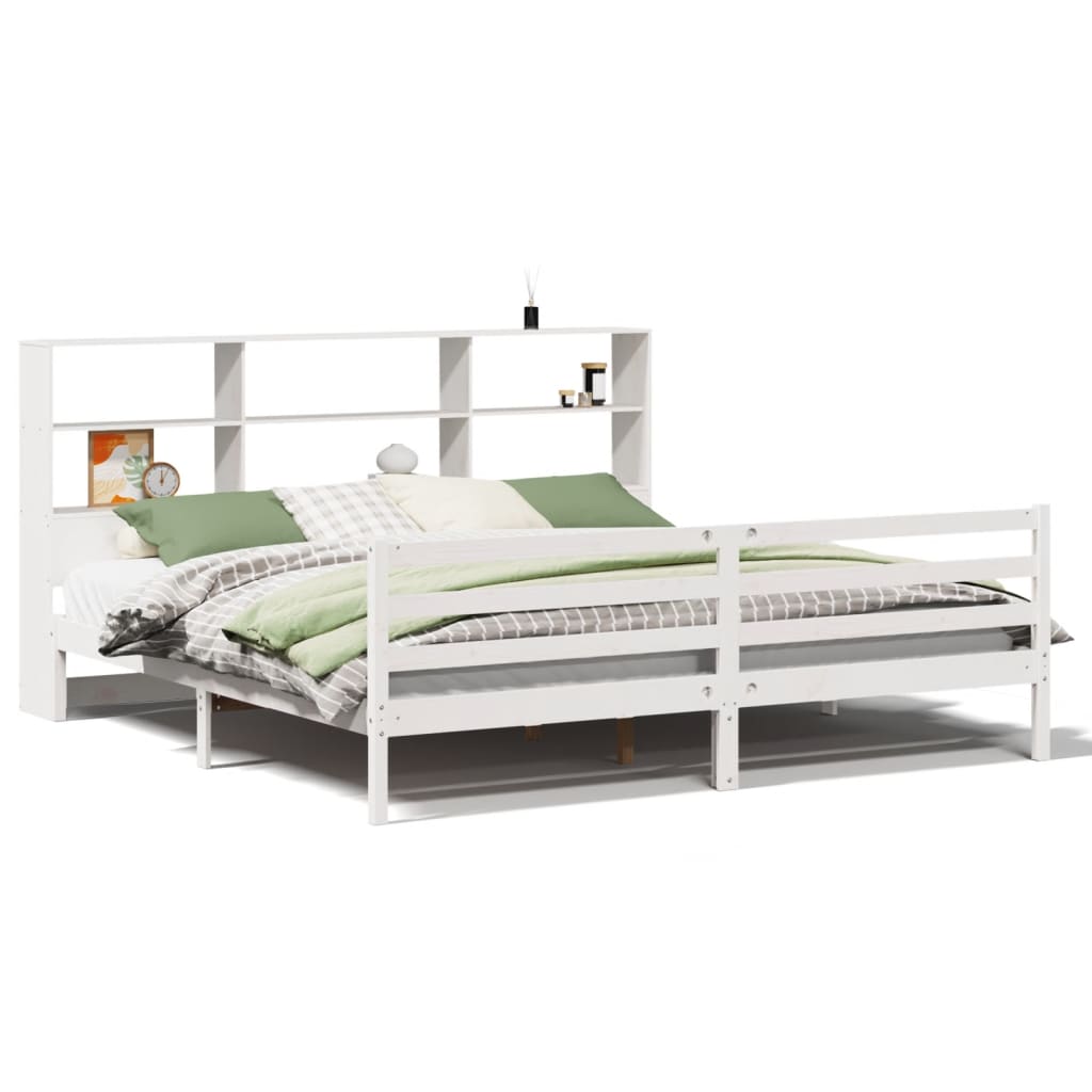 Seng Med Bokhylle Uten Madrass Hvit 180X200 Cm Heltre Furu