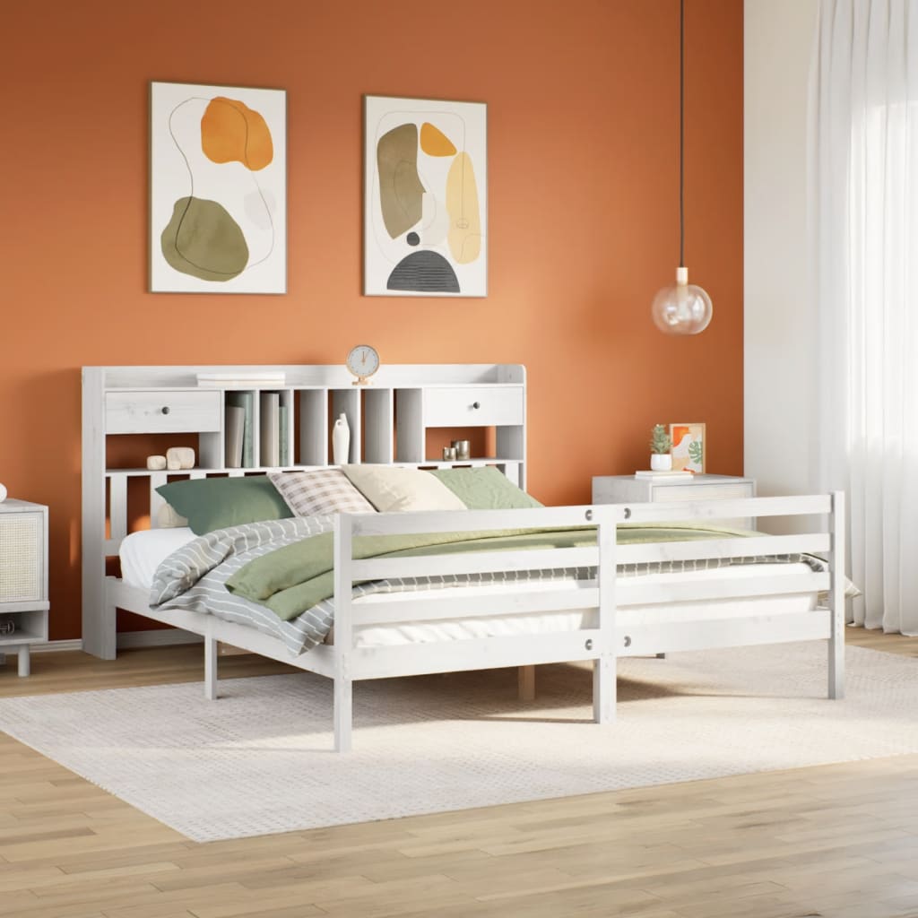 Seng Med Bokhylle Uten Madrass Hvit 180X200 Cm Heltre Furu